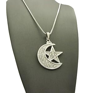 Amazon.com: Hip Hop Iced Out Crescent Moon & Star Pendant 24